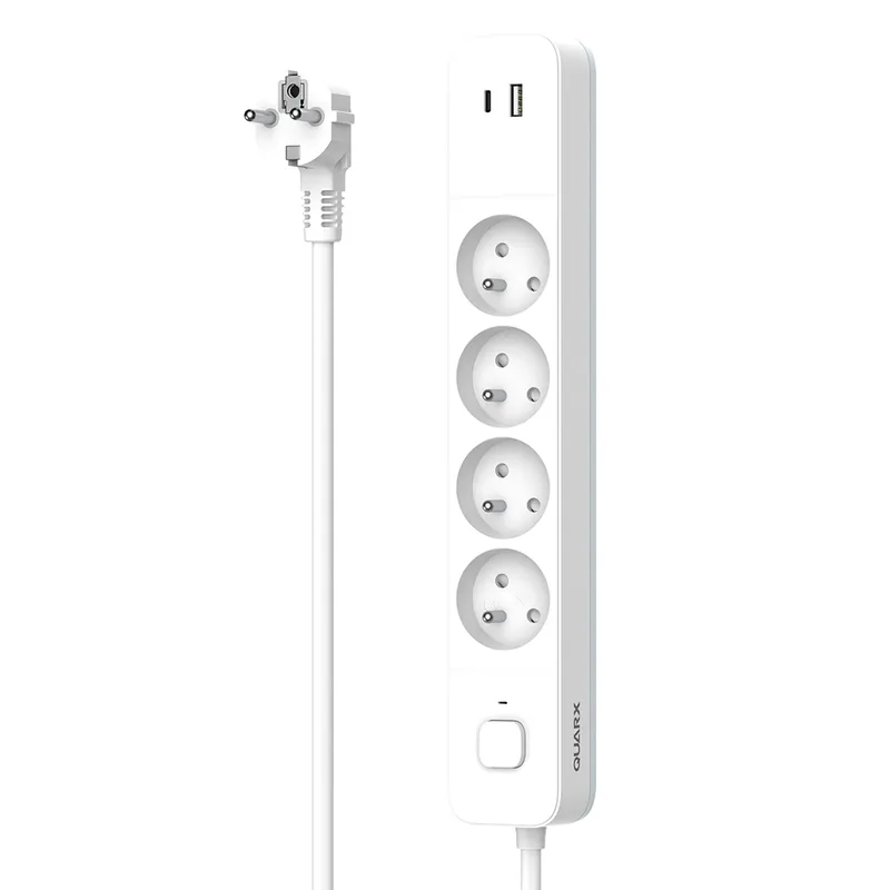 Multiprise avec interrupteur 4 prises avec prises USB A et USB C 1,5m blanc QUARX Paiement Sécurisé