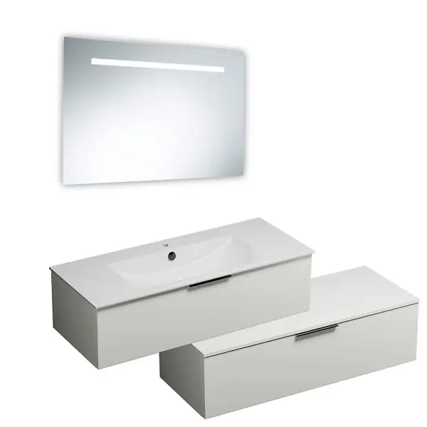 Nouvelle Collection Meuble vasque 90 cm Olena en décalé blanc brillant + miroir BURGBAD