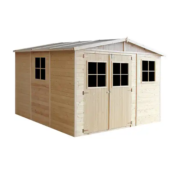 Achat Immédiat Abri de Jardin en Bois Naturel - H226x316x324 cm / 9 m² - M335 TIMBELA