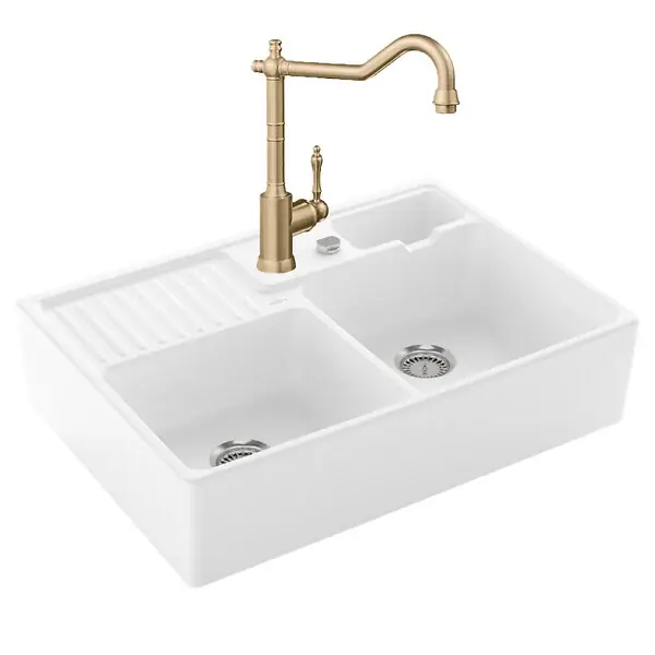 Evier Timbre d‘office Tradition 2 cuves vidage auto + Robinet de cuisine Avia 2.0 Or Mat VILLEROY ET BOCH Acheter En Ligne