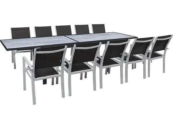 Table extensible et chaises de jardin en aluminium "Lagos" - 200/320 x 105 x 76 cm - 10 chaises - Noir HABITAT ET JARDIN Must-Have