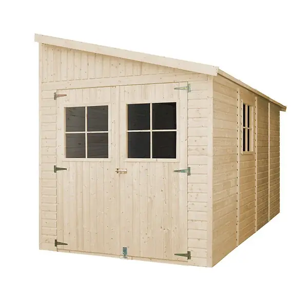 Abri de Jardin en Bois Naturel (avec paroi latérale) - H244xl218xL416 cm/8 m2 - M340A TIMBELA Quantité Limitée