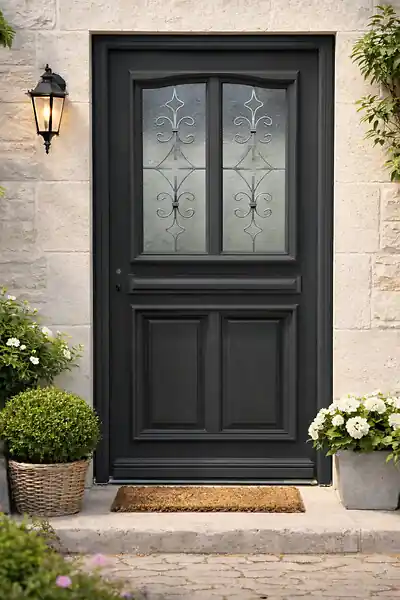 Porte d‘entrée Bois Vitrée Mathilde Gris Anthr, H215 x L90 cm p,Droit Côte Tableau GD MENUISERIES Vente Directe