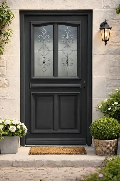 Soldes Porte d‘entrée Bois Vitrée Mathilde Gris Anthr, H215 x L90 cm Côte Tableau p. Gauche GD MENUISERIES