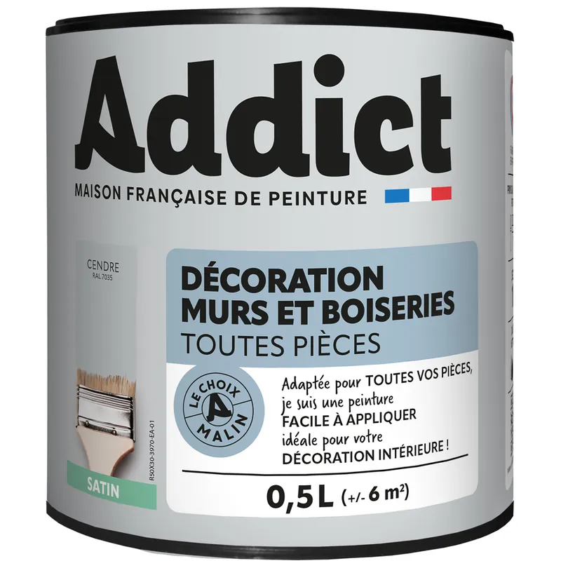 Expédié Aujourd'hui Peinture décoration Murs et Boiseries SATIN 0.5 L cendre - ADDICT
