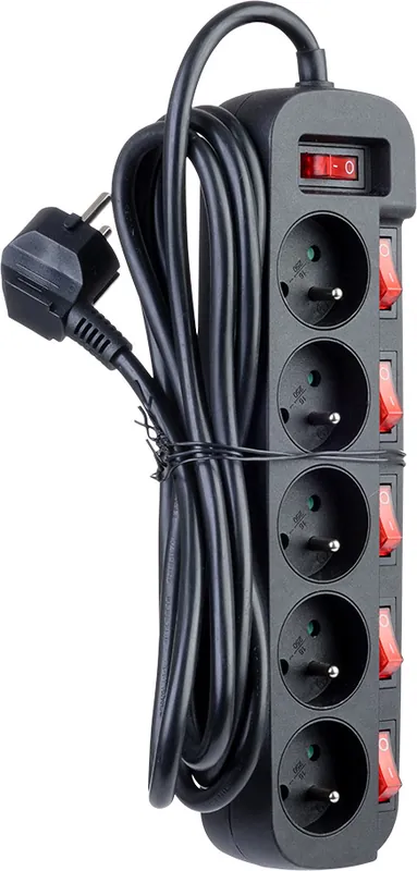 Multiprise avec interrupteurs individuels et général 5 prises 3m noir Sono Zenitech Commande En Gros