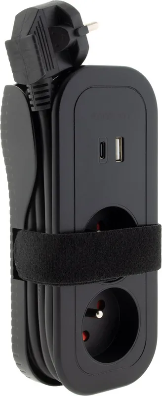 Réduction Multiprise de voyage 2 prises avec prises USB A et USB C 1,6m noir ZENITECH