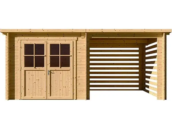 Abri de jardin bois avec appentis "Aureval" - 11m² - 2.24 x 5.01 x 2.07 m - 28 mm HABITAT ET JARDIN Offre Exclusive
