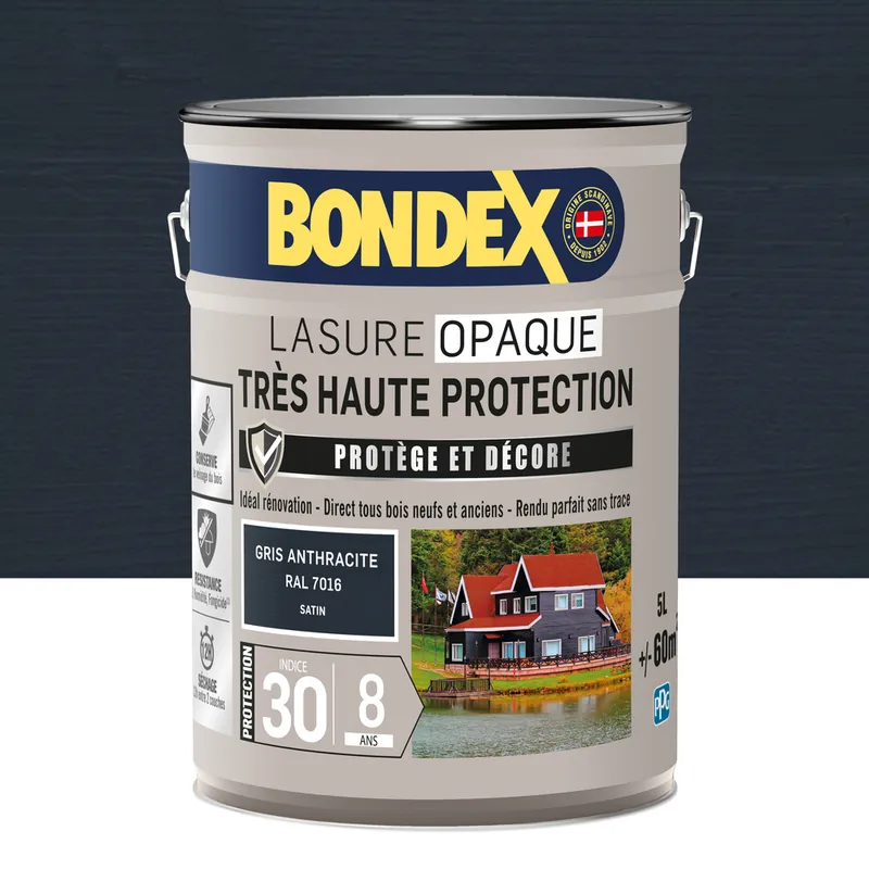 Bondex - Lasure Opaque - 8 ans - ind 30 - sat - 5l - gr anthr ral 7016 Réduction