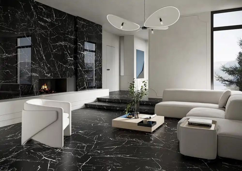 Prix Cassé Carrelage sol intérieur effet marbre noir mat MARROCO ép 8 mm 60 x 120 cm paquet de 1,43 m² CERAM INDUSTRIE