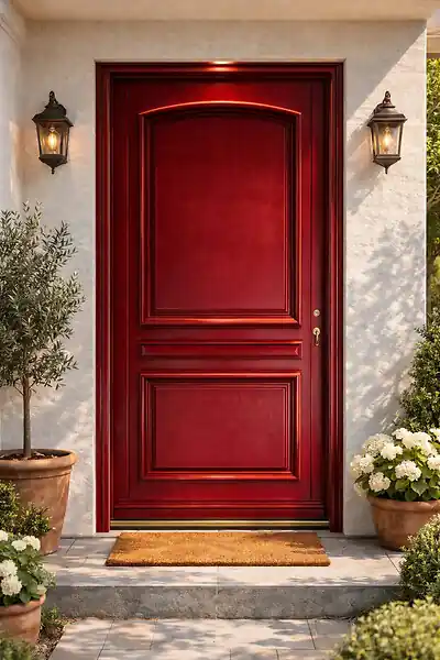 Porte d‘entrée Bois Pleine Carene Rouge pourpre, H215 x L90 cm Côte Tableau p.Gauche (Poignée, Barillet ref 010403FP) GD MENUISERIES Vente Directe