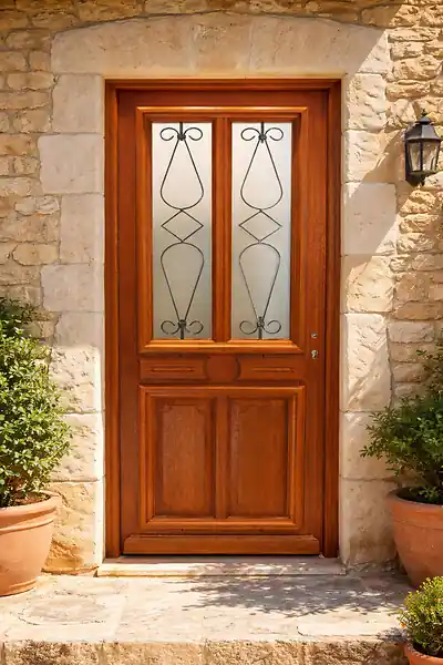 Dernière Chance Porte d‘entrée Bois Vitrée Baya, H215 x L90 cm Côte Tableau p.Gauche (Poignee, Barillet ref 010403RFP) GD MENUISERIES