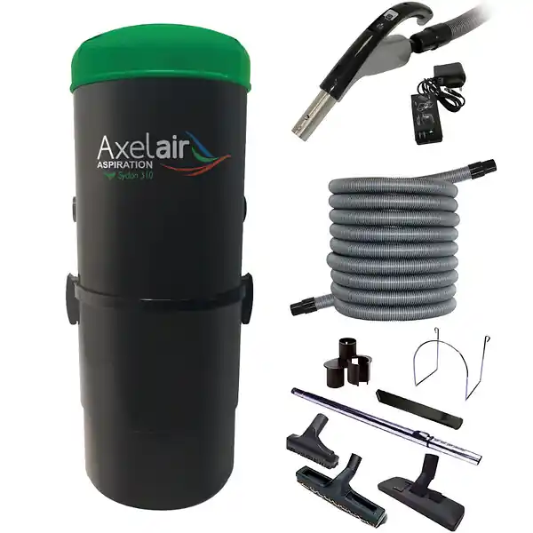 Kit centrale d‘aspiration 380 m2 + flexible + poignée radio + kit d‘accessoires - AXELAIR - KRACX380 Soldes