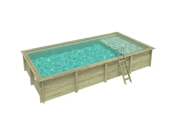 Must-Have Piscine hors sol en bois AQUA 8.5 x 4.35 - H.1.45 m avec plage, sable, cadre en métal - sans dalle - BAS7309OSPU3+PLA309 ALTANKA