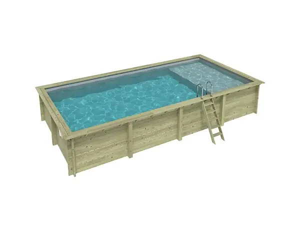 Piscine hors sol en bois AQUA 8.5 x 4.35 - H.1.45 m avec plage, gris clair, cadre en métal - sans dalle - BAS7309OSPU2+PLA309 ALTANKA Marque