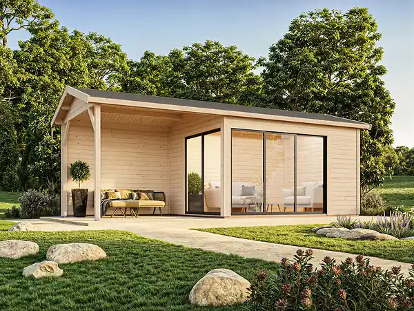 Commande En Gros Studio de jardin en bois Amanda - Intérieur 11,2 m² + Pergola 7,8m² PALMAKO