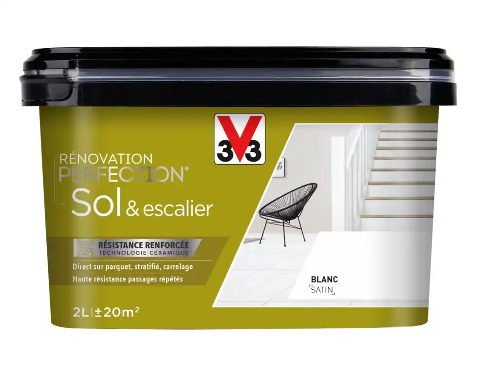 Expédition Rapide Peinture de rénovation sol et escalier finition satinée blanc 2L V33