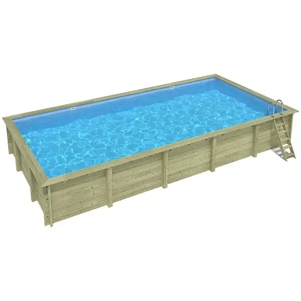Piscine hors sol en bois AQUA 10.2 x 5.2 - H.1.45 m, bleu pâle, cadre en métal - sans dalle - BAS7310OSPU ALTANKA Soldes
