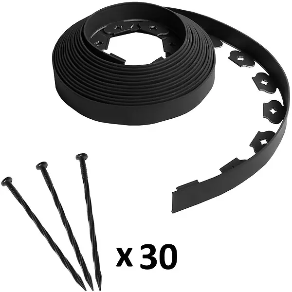 Dernier Modèle Bordure de jardin flexible noire - 4 cm x 10 mètres avec 30 piquets d‘ancrage GT MARKET