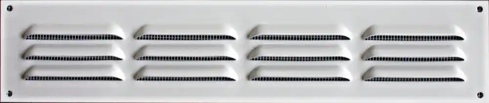 Grille d‘aération métallique blanche à persiennes aluminium avec moustiquaire 240 x 50 mm AUTOGYRE Vente Directe