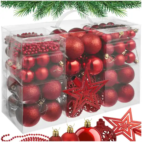 Acheter Direct Lot 84 boules de Noël rouges rouge TECTAKE