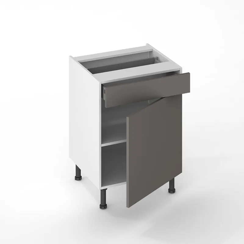 Porte et façade tiroir pour meuble bas de cuisine Lotus gris plomb mat 70 x 60 cm OFITRES Vente Flash