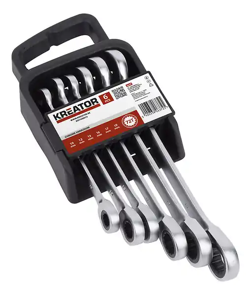 Jusqu'à Épuisement Des Stocks Jeu de clés à cliquet 6pcs - Chrome-vanadium - 10-19mm KREATOR