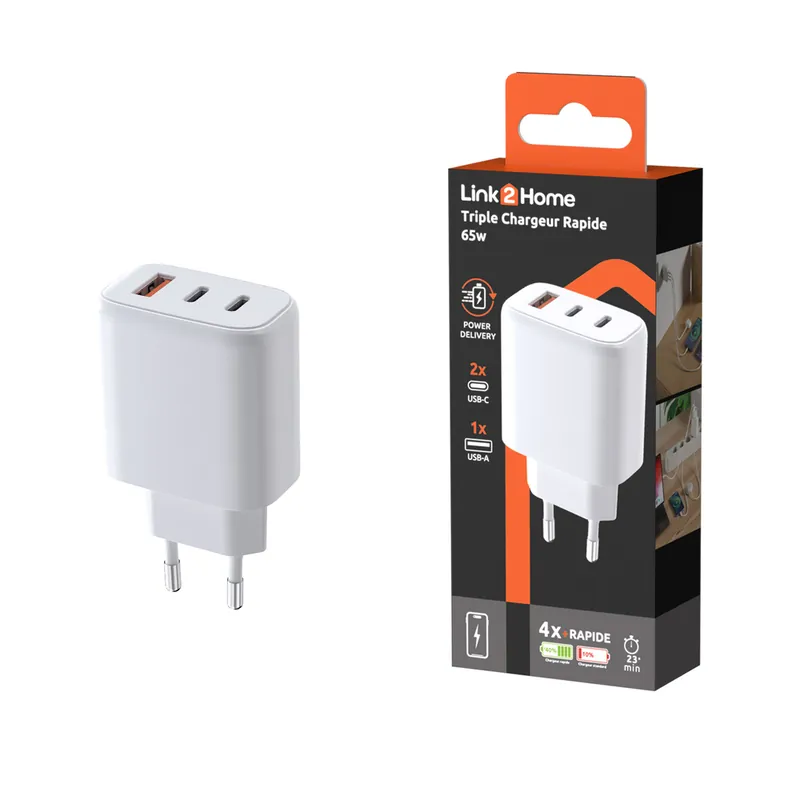 Câble de charge rapide USB A et 2 USB C pour ordinateur - LINK2HOME Quantité Limitée