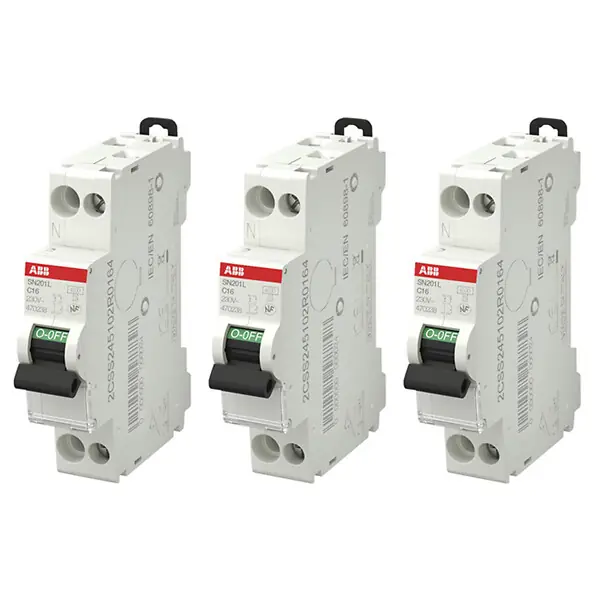 ABB Lot de 3 disjoncteurs Ph+N raccordement Vis 16A-4,5Ka - Courbe C Offre Du Jour