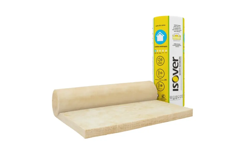 Rouleau de laine de verre pour combles aménagés - Épaisseur 60 mm - l.1,20 x L.10 m ISOVER Offre Exclusive