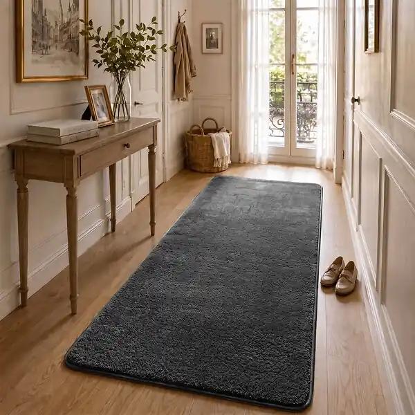 Tapis de salon poils ras doux antiderapant 80x200cm uni anthracite VOUNOT Prix Cassé