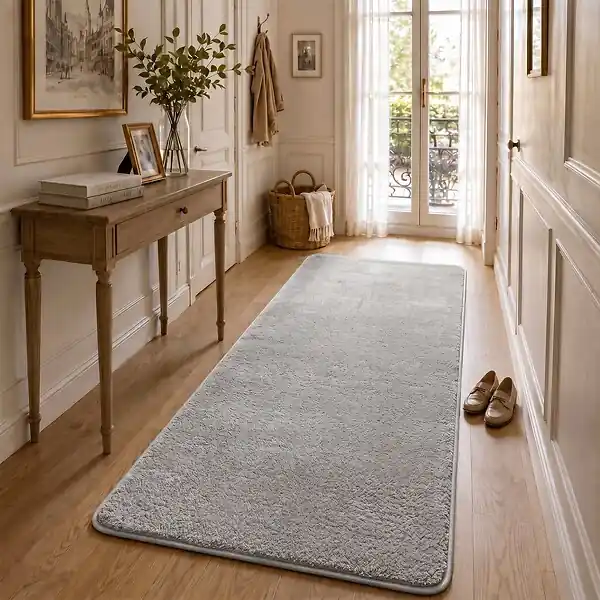 Affaire À Saisir Tapis de salon poils ras doux antiderapant 80x200cm uni gris VOUNOT