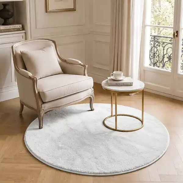 Produit De Marque Tapis de salon poils ras doux antiderapant ф120cm uni crème VOUNOT