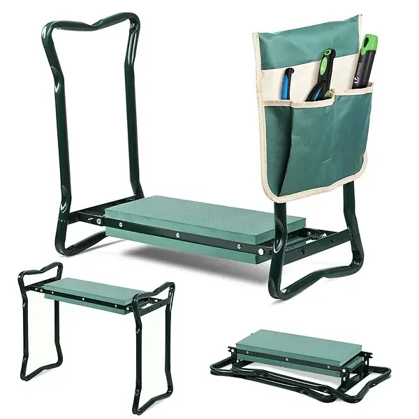 Prix Réduit Agenouilloir tabouret de jardin 2 en 1 avec pochette de rangement EVA vert VOUNOT