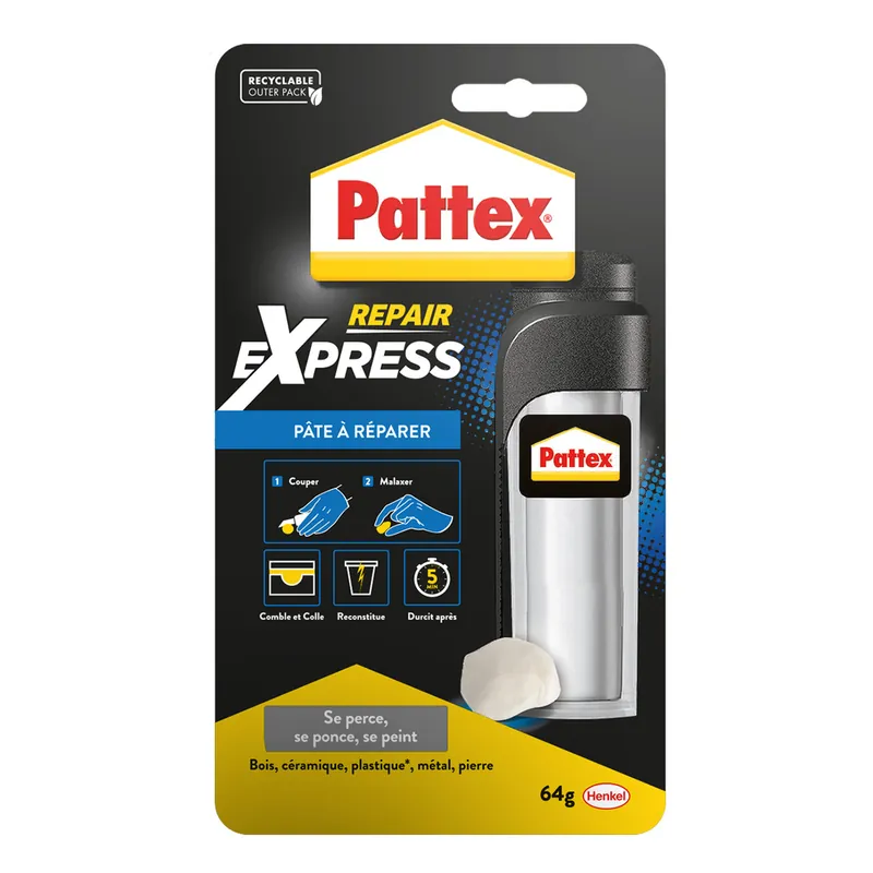 Pâte à réparer 100% colle 64 g PATTEX Commander Vite