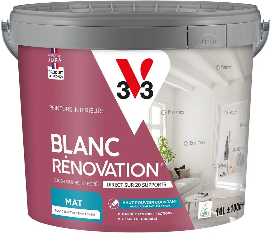 Prix Cassé Peinture de rénovation multi-supports 2 en 1 blanc mat 10 l - V33