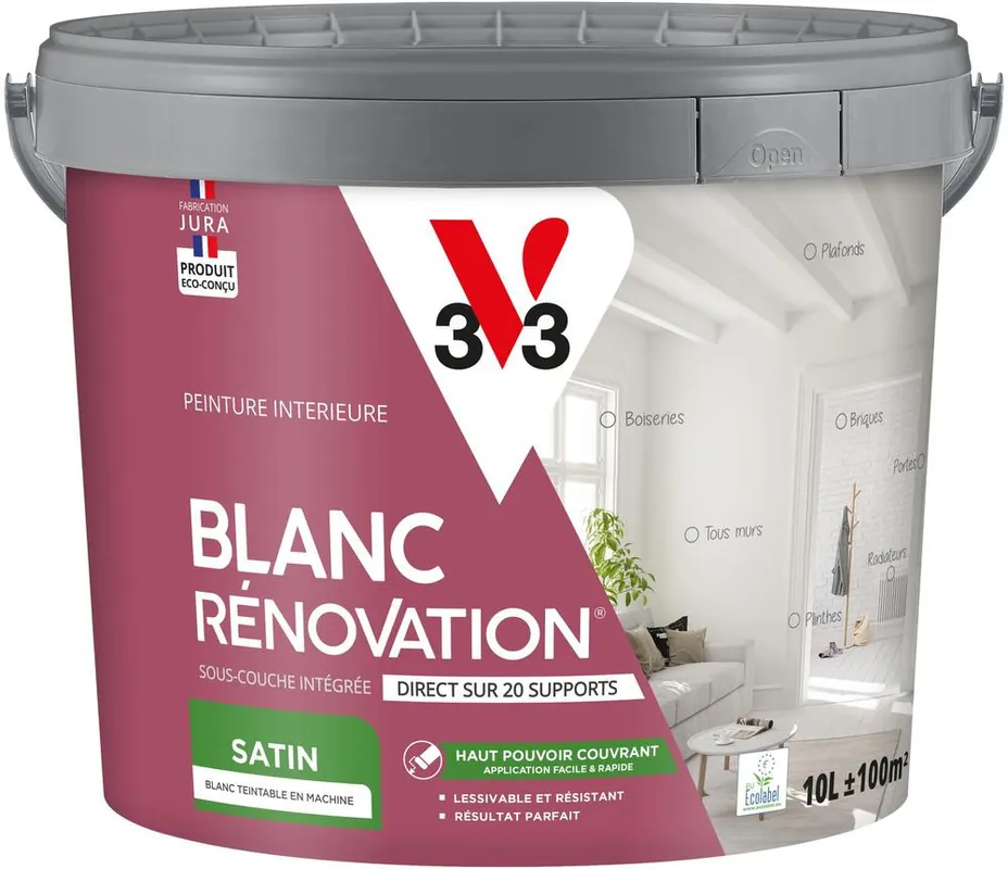 Vente Flash Peinture de rénovation multi-supports 2 en 1 blanc satin 10 l - V33
