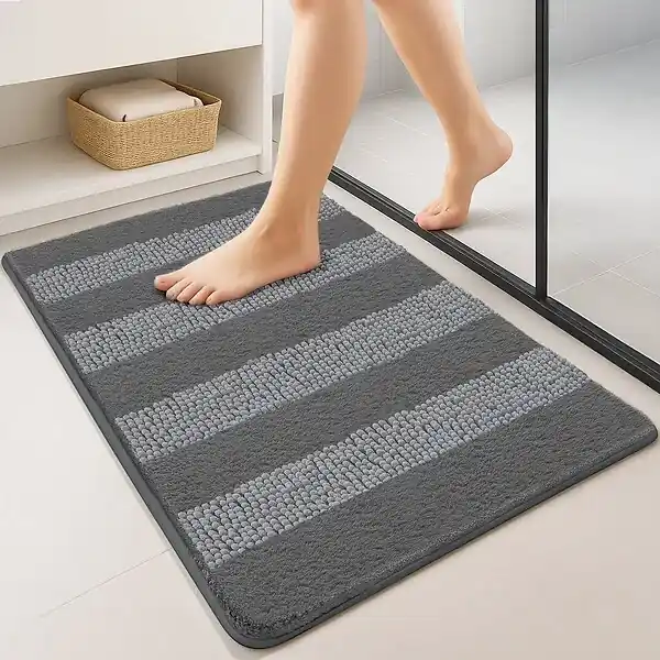 Haute Qualité Lot de 2 Tapis de Bain Antidérapant chenille microfibre 60x90cm gris VOUNOT