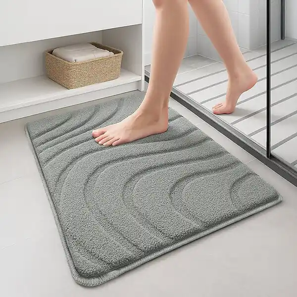 Lot de 2 Tapis de Bain Antidérapant microfibre motif ondulé 60x90cm gris VOUNOT Jusqu'à Épuisement Des Stocks