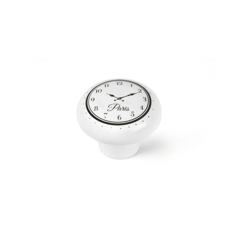 Bouton de meuble rond horloge Paris porcelaine blanc diamètre 40 mm REI Dernier Modèle