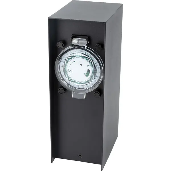 Borne de jardin à fixer 2x16A + programmateur IP44 - Alu Noir - Zenitech Promotion Saisonnière