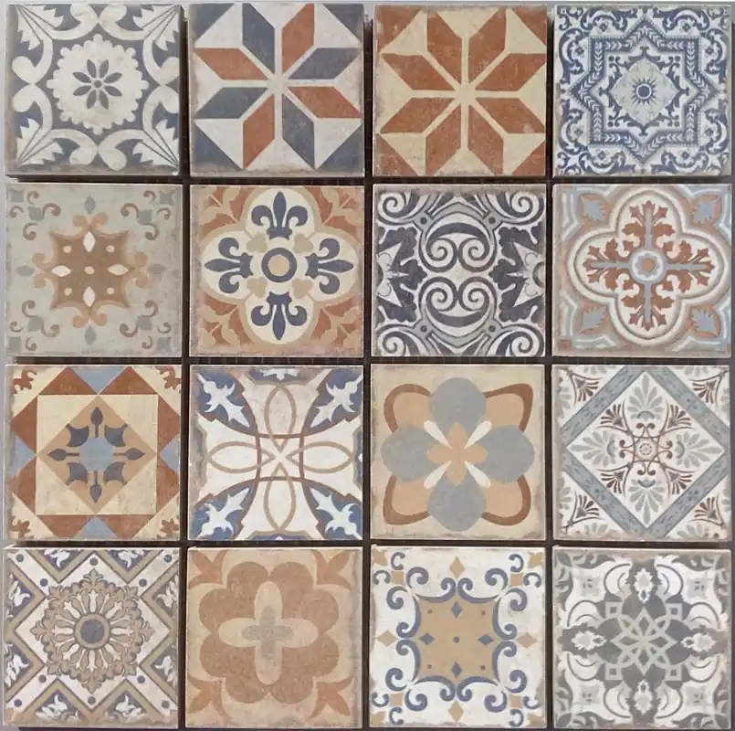 Mosaïque sol/mur intérieur effet carreaux ciment orange/bleu MALLA ANTIC 30 x 30 cm vendu à l‘unité DISTRIMAT Meilleure Vente
