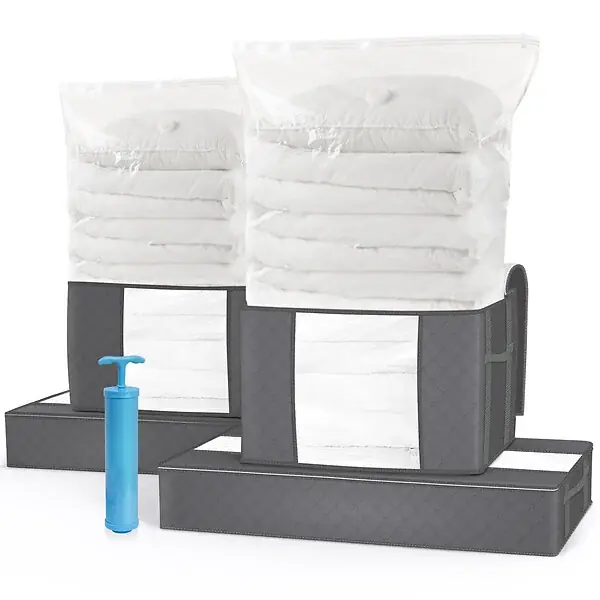 Retour Gratuit Lot de 9 sac de rangement sous vide Non Tisse XXL gris VOUNOT