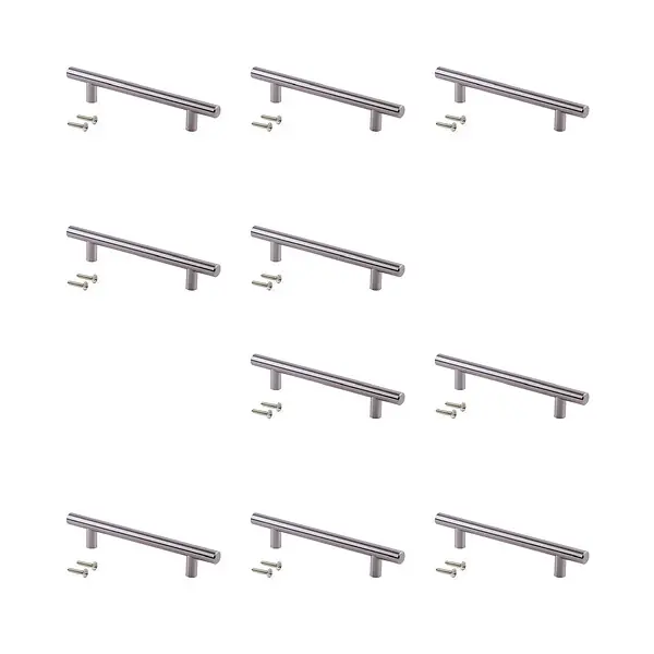 Lot de 10 poignées pour meubles Orlando, L188mm, entraxe 128mm, Acier, Nickel satiné EMUCA Nouvelle Collection