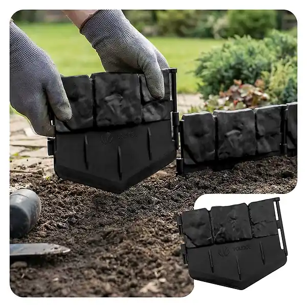 Haute Qualité Lot de 70 pcs Bordure de jardin imitation pierre facile a installer 10.7m noir VOUNOT