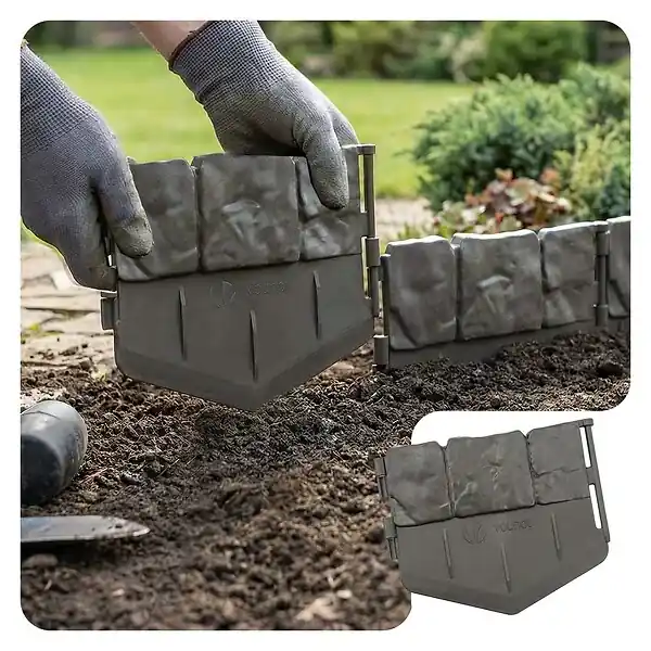 Lot de 70 pcs Bordure de jardin imitation pierre facile a installer 10.7m gris VOUNOT Commande En Gros