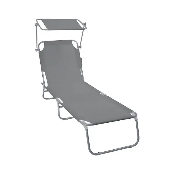 Chaise longue pliante avec pare soleil gris VOUNOT Prix Choc