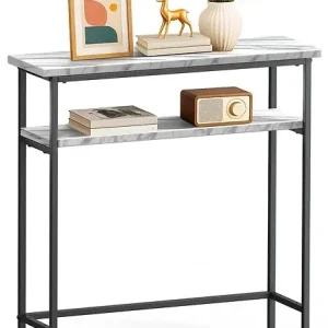 Acheter Direct Console table 2 niveaux style industriel en metal et MDF 80x24x80 cm Blanc VOUNOT