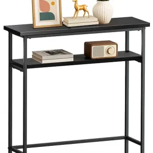 Console table 2 niveaux style industriel en metal et MDF 80x24x80 cm Noir VOUNOT Offre Limitée