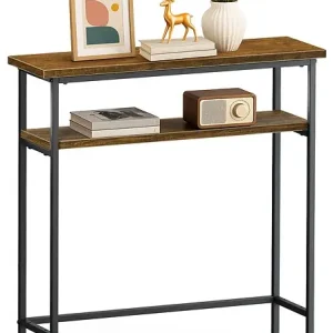 Seulement Aujourd'hui Console table 2 niveaux style industriel en metal et MDF 80x24x80 cm Marron VOUNOT